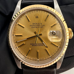 Rolex Datejust 36 Champagne Stick Dial on Generic Leather Strap Ref. 16233 1998