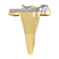 10kt Two-Tone Gold Mens Diamond-Cut Textured Initial Letter E Band Ring
