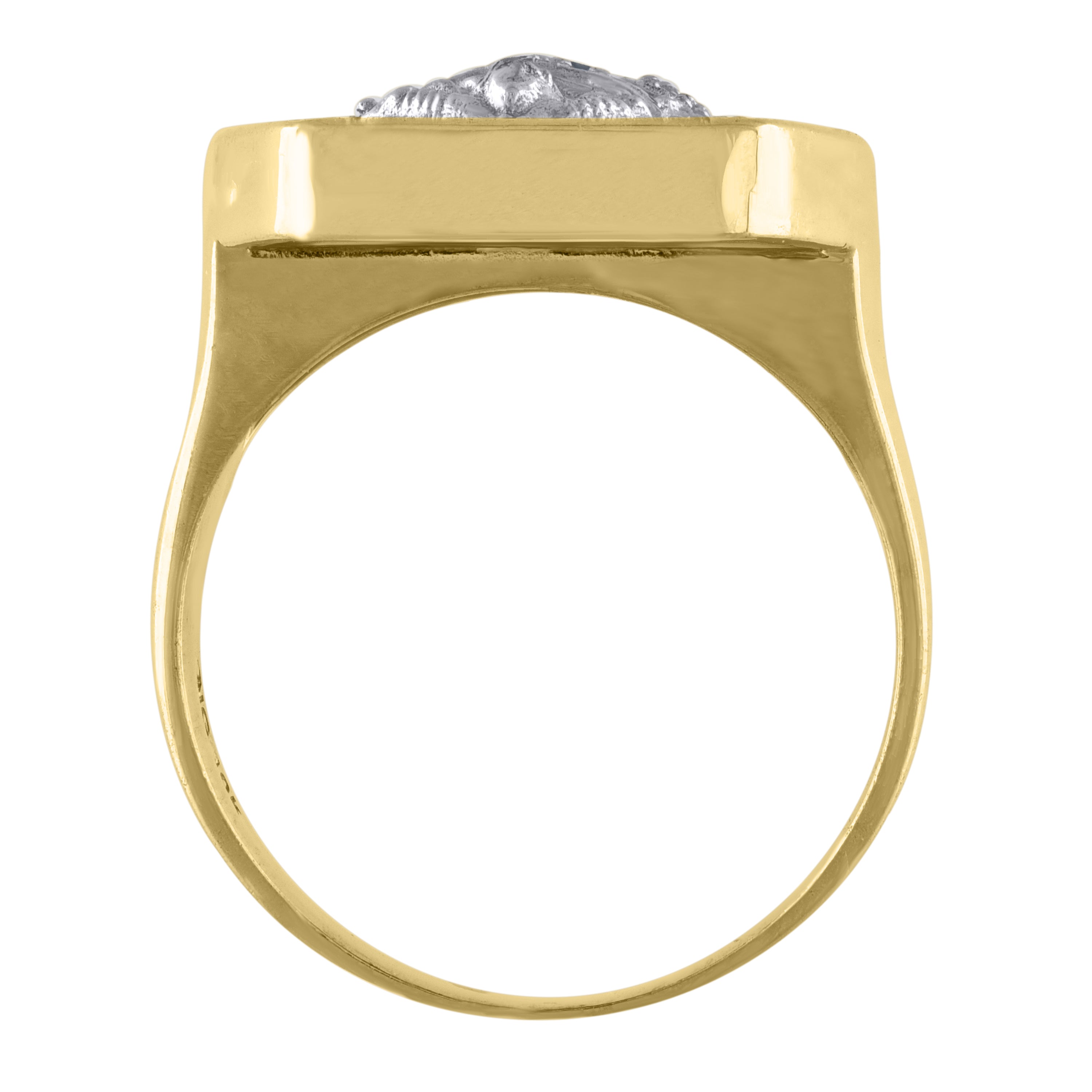 10kt Two-Tone Gold Mens Diamond-Cut Textured Initial Letter C Band Ring