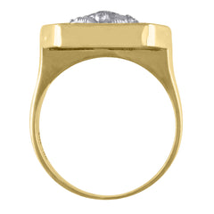 10kt Two-Tone Gold Mens Diamond-Cut Textured Initial Letter C Band Ring