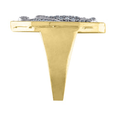 10kt Two-Tone Gold Mens Diamond-Cut Textured Initial Letter C Band Ring