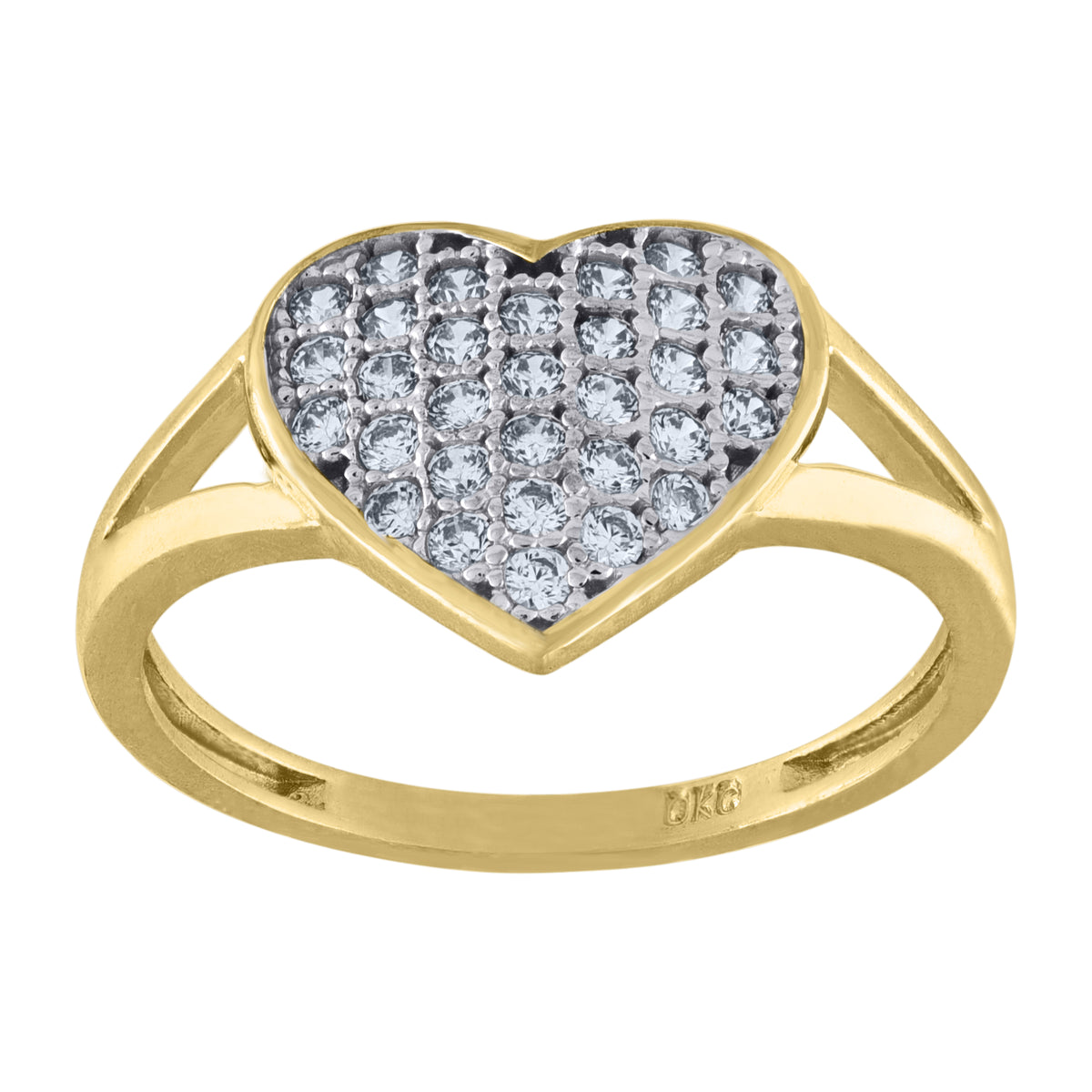 10kt Gold Womens Two-Tone CZ Split Shank I Love You Heart Band Ring