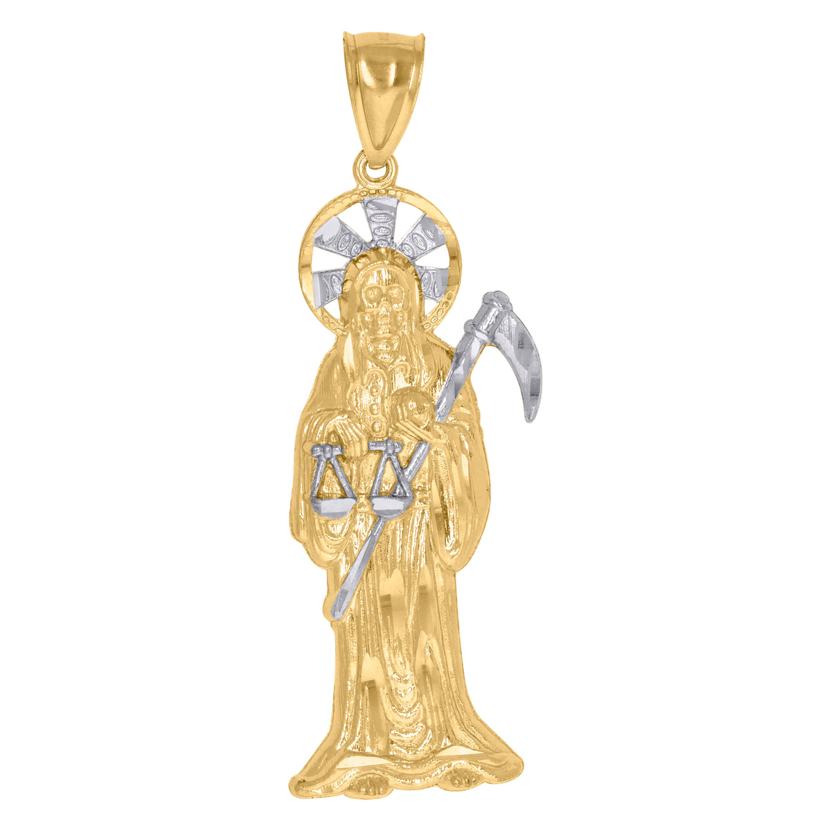 10kt Two-Tone Gold Mens Death Angel Santa Muerte Religious Charm Pendant