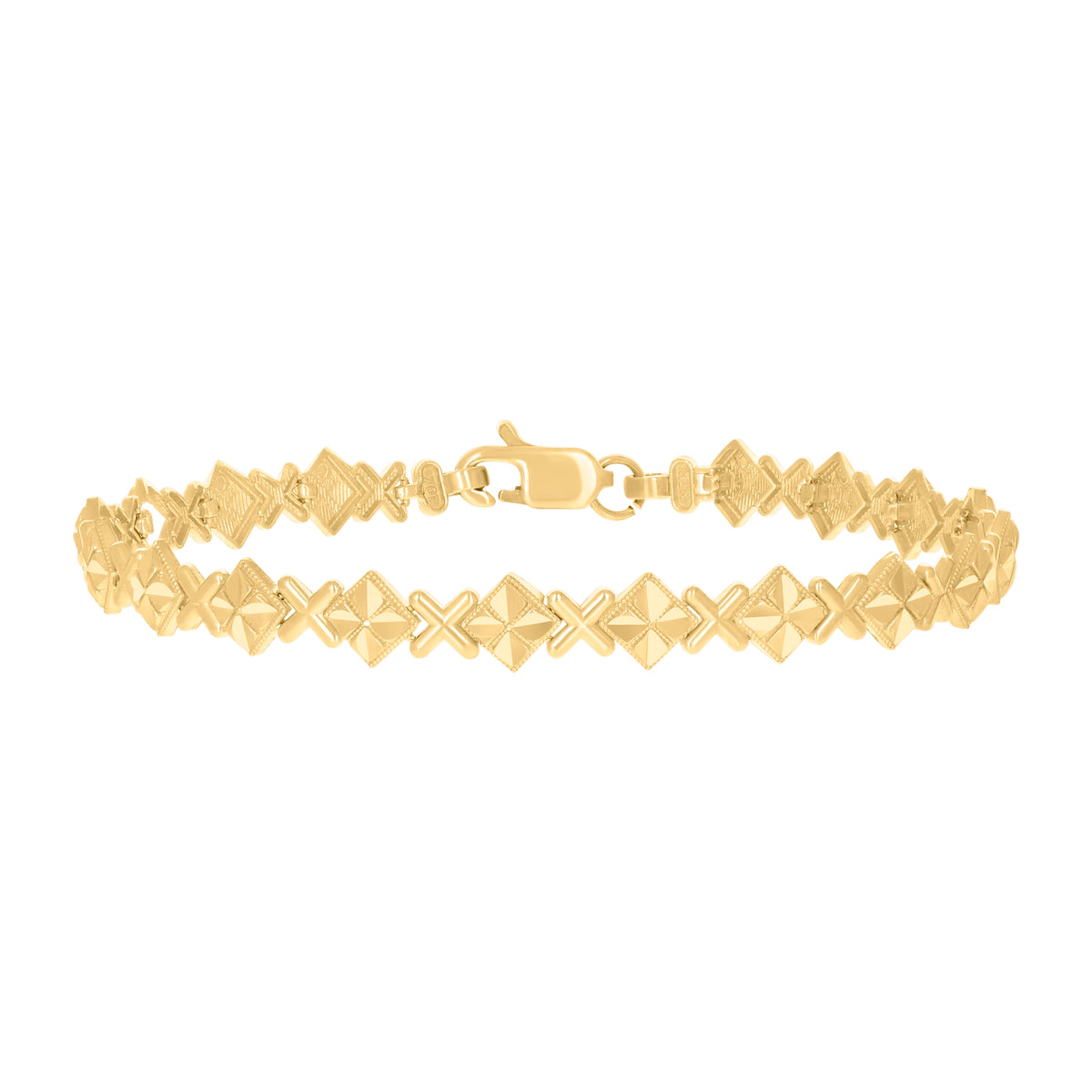 10kt Yellow Gold Womens Square Link Bracelet Size 7 Inches