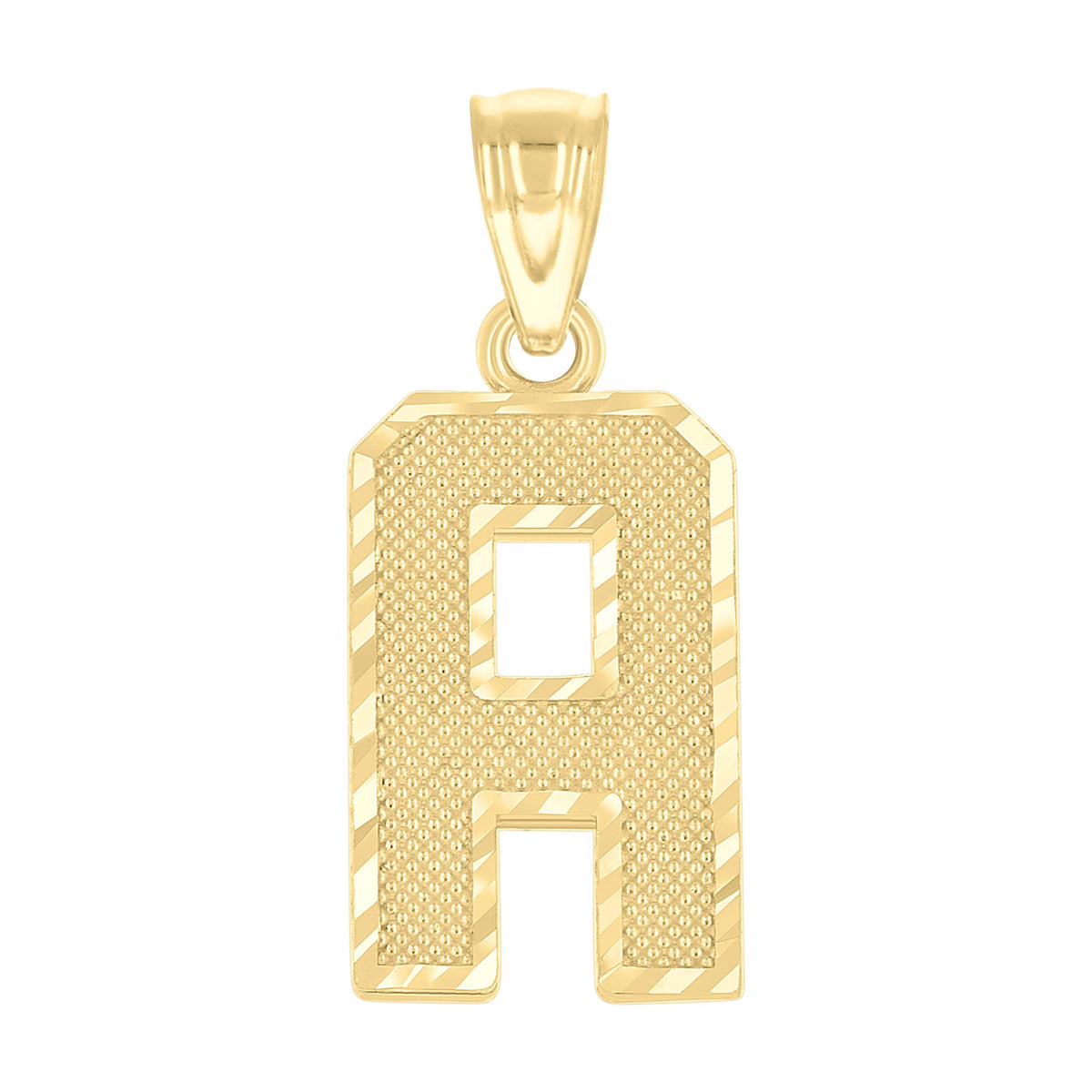 10kt Yellow Gold Unisex Textured Initial Letter A Charm Pendant