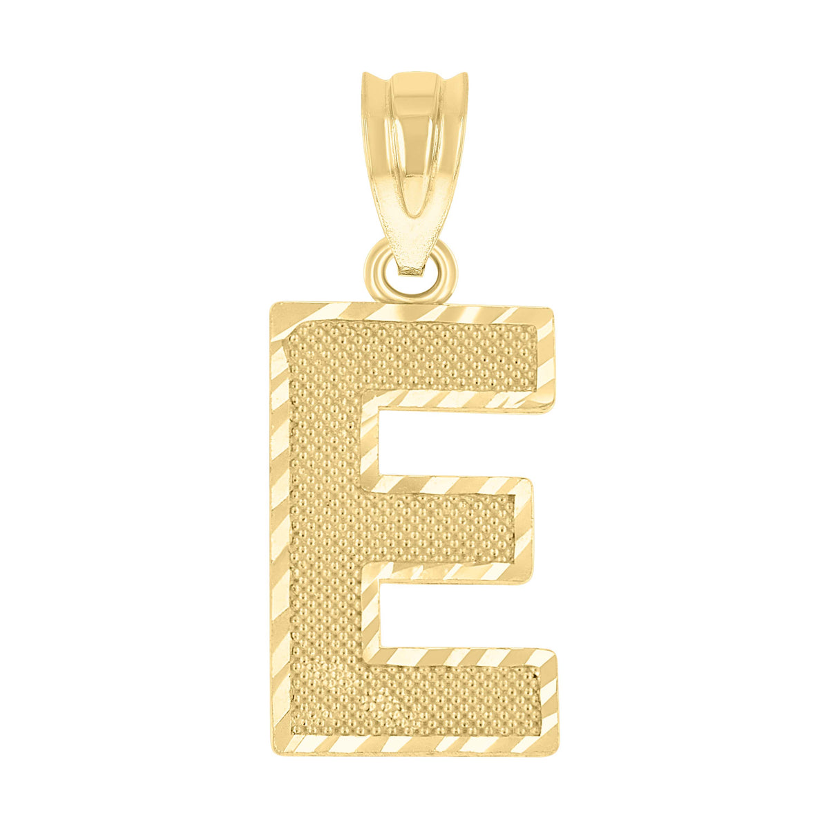 10kt Yellow Gold Unisex Textured Initial Letter E Charm Pendant