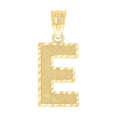 10kt Yellow Gold Unisex Textured Initial Letter E Charm Pendant
