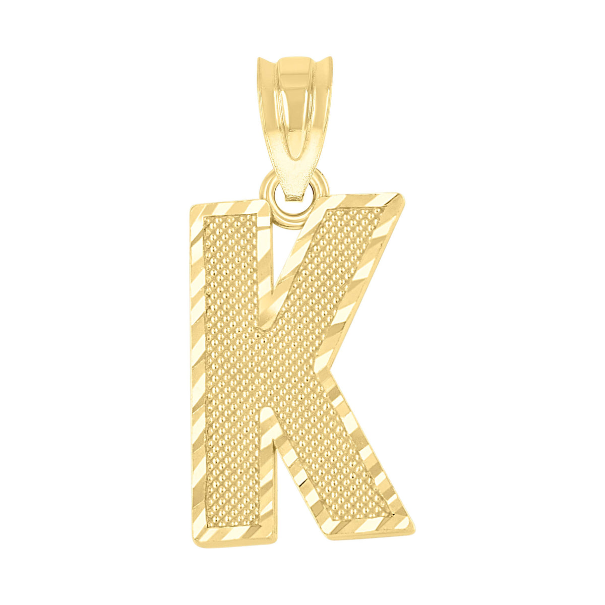 10kt Yellow Gold Unisex Textured Initial Letter K Charm Pendant