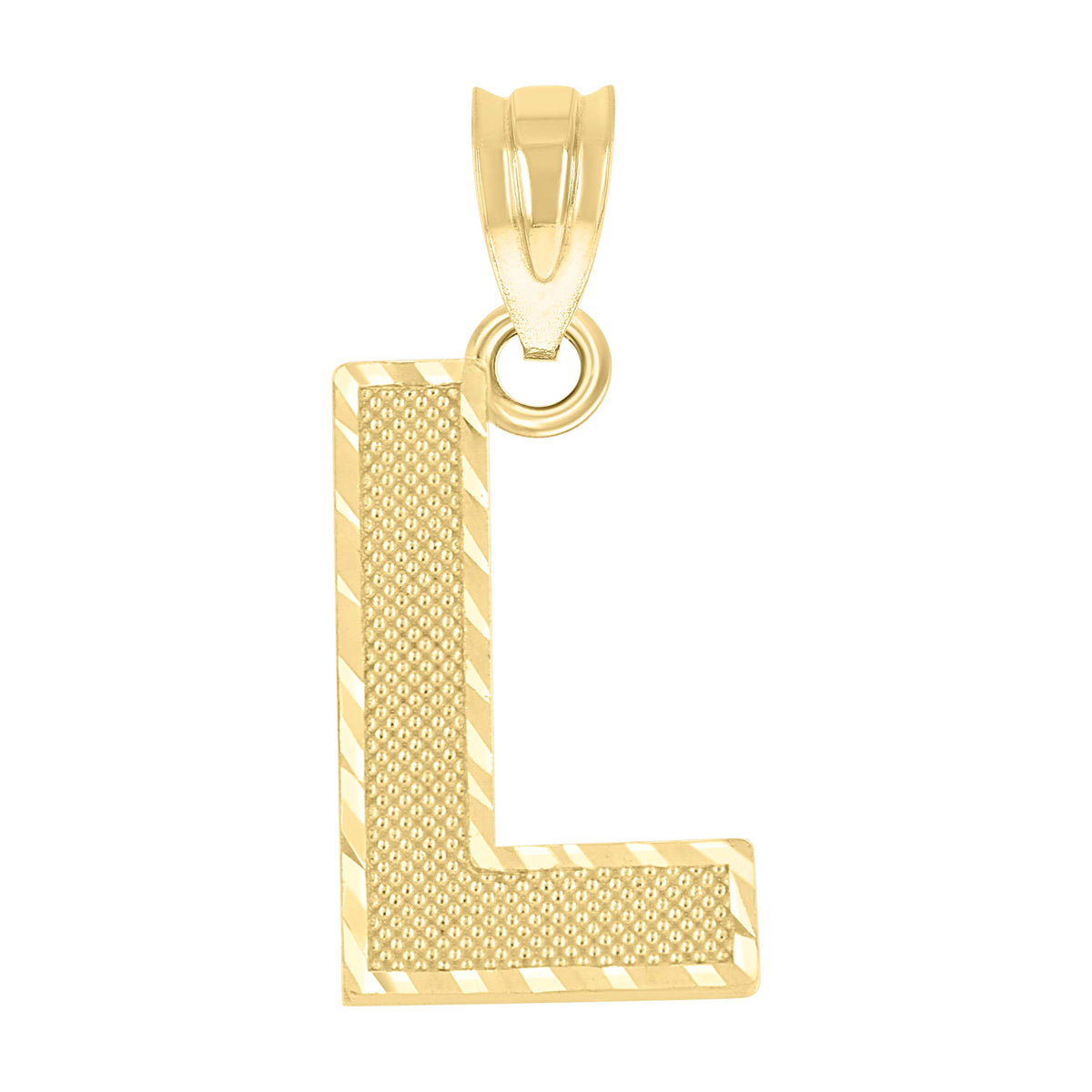 10kt Yellow Gold Unisex Textured Initial Letter L Charm Pendant