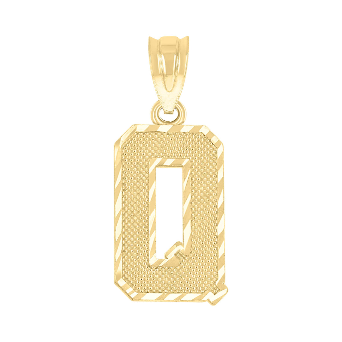 10kt Yellow Gold Unisex Textured Initial Letter Q Charm Pendant