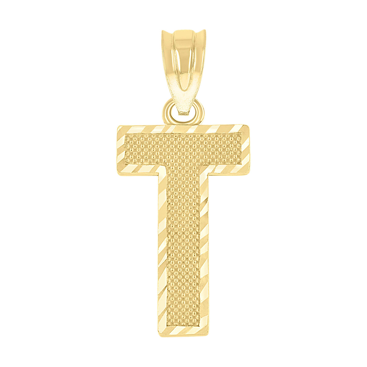 10kt Yellow Gold Unisex Textured Initial Letter T Charm Pendant