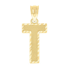 10kt Yellow Gold Unisex Textured Initial Letter T Charm Pendant