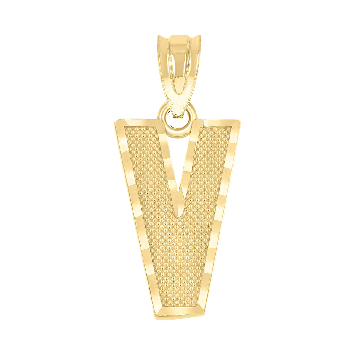 10kt Yellow Gold Unisex Textured Initial Letter V Charm Pendant