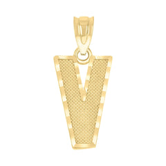10kt Yellow Gold Unisex Textured Initial Letter V Charm Pendant