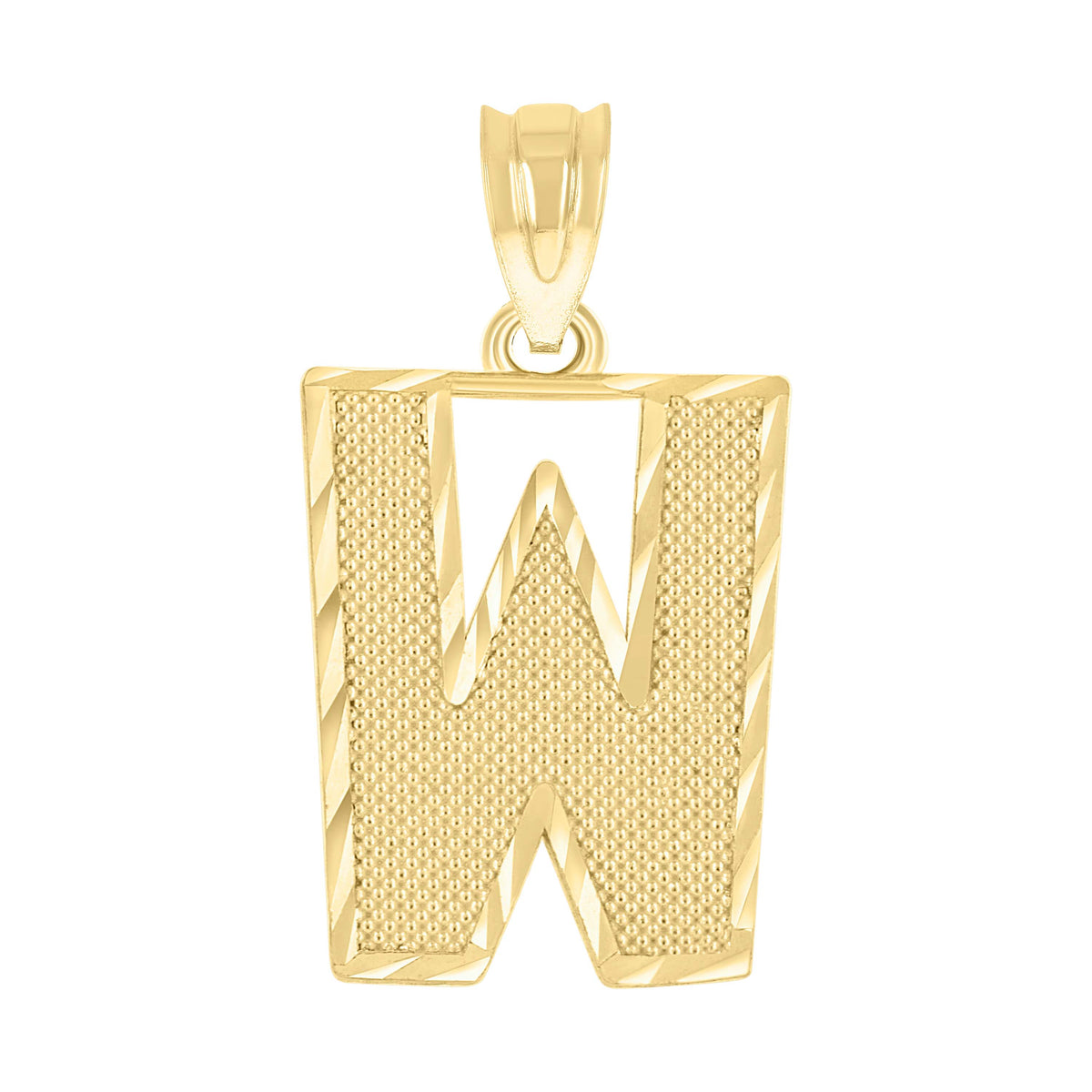 10kt Yellow Gold Unisex Textured Initial Letter W Charm Pendant