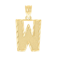 10kt Yellow Gold Unisex Textured Initial Letter W Charm Pendant