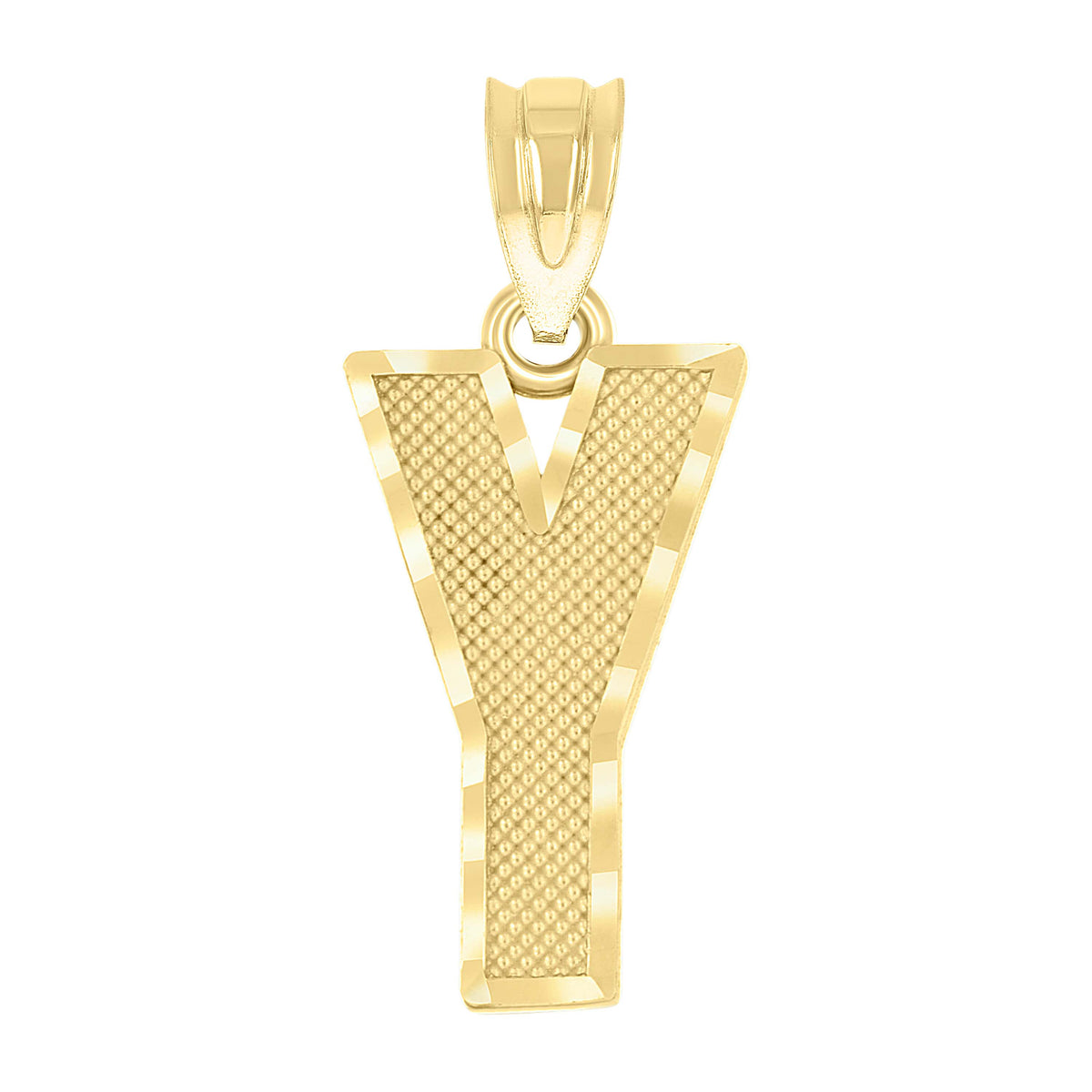 10kt Yellow Gold Unisex Textured Initial Letter Y Charm Pendant