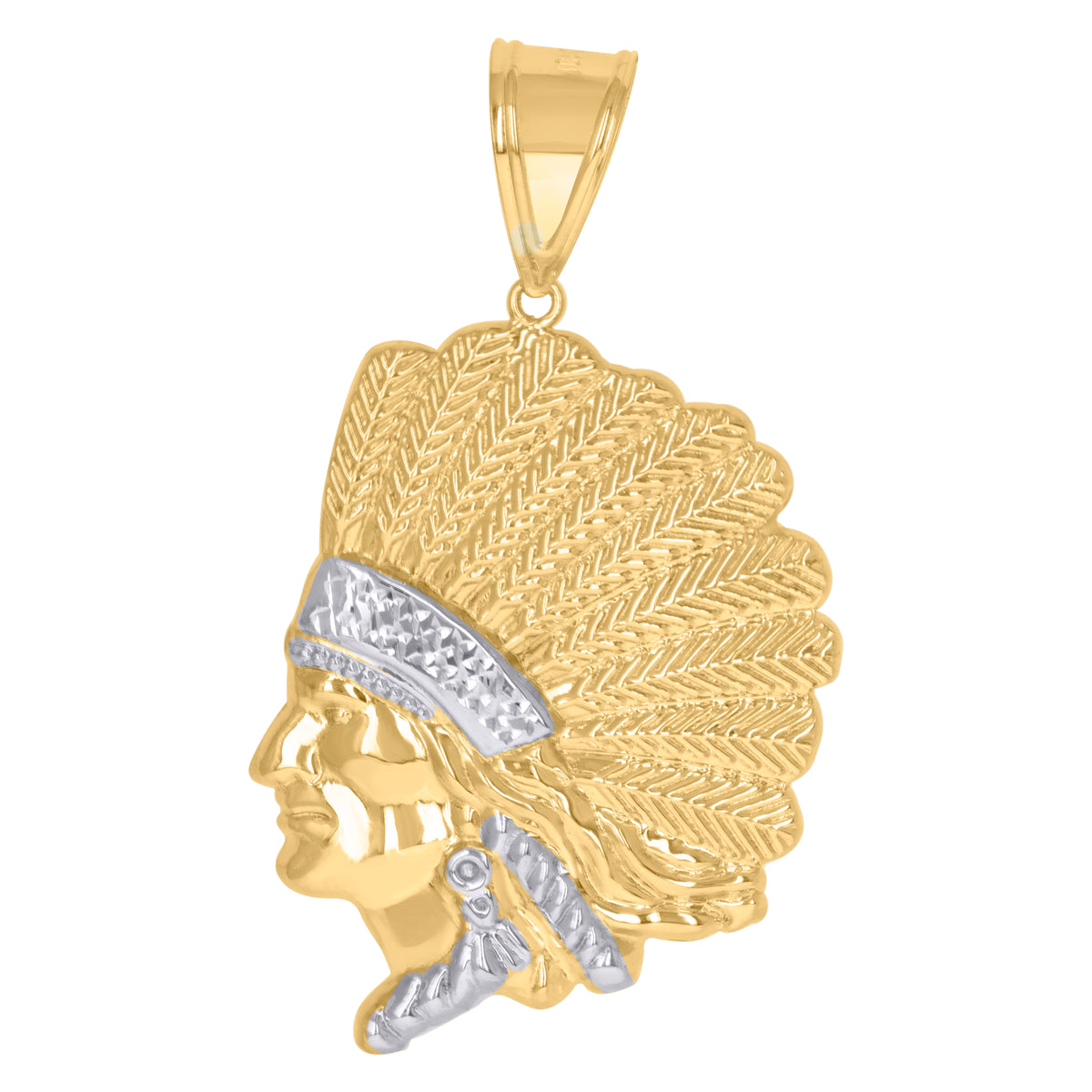 10kt Two-Tone Gold Native American Diamond-Cut Mens Charm Pendant