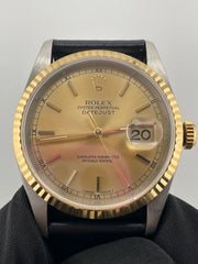 Rolex Datejust 36 Champagne Stick Dial on Generic Black Leather Strap Ref. 16233 1996