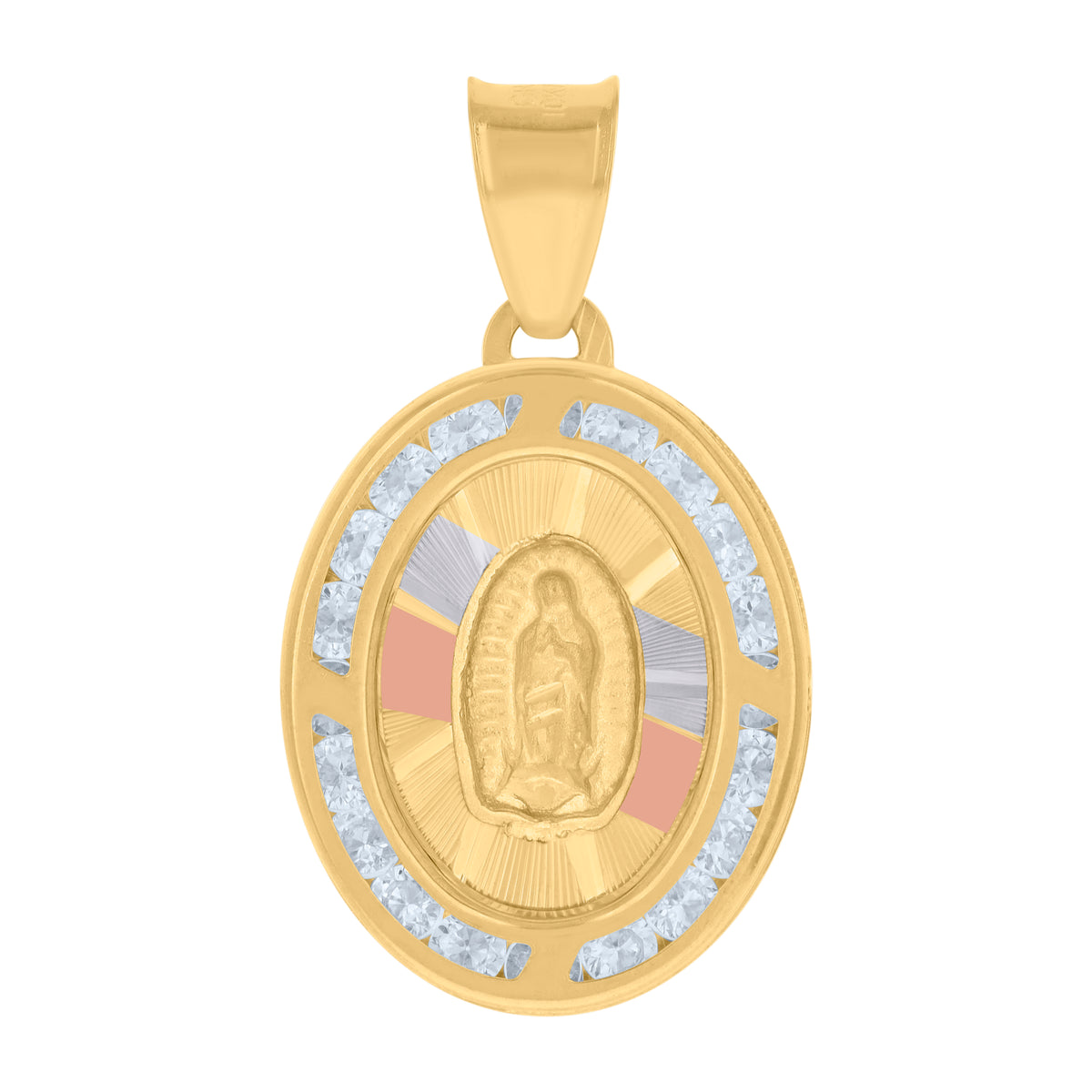 10kt Yellow Gold Unisex Cubic Zirconia Cubic-Zirconia Lady Of Guadalupe Religious Oval Medal Charm Pendant