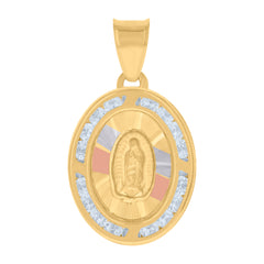 10kt Yellow Gold Unisex Cubic Zirconia Cubic-Zirconia Lady Of Guadalupe Religious Oval Medal Charm Pendant