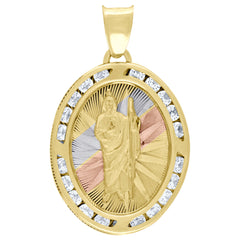 10kt Tri-Color Gold Unisex Cubic Zirconia Cubic-Zirconia Saint John Baptist Religious Oval Charm Pendant