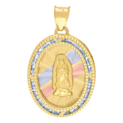 10kt Tri-Color Gold Unisex Cubic Zirconia Cubic-Zirconia Lady Of Guadalupe Religious Oval Charm Pendant