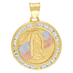 10kt Tri-Color Gold Unisex Cubic Zirconia Cubic-Zirconia Lady Of Guadalupe Religious Round Charm Pendant