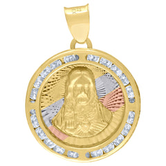 10kt Tri-Color Gold Unisex Cubic Zirconia Cubic-Zirconia Religious Round Charm Pendant