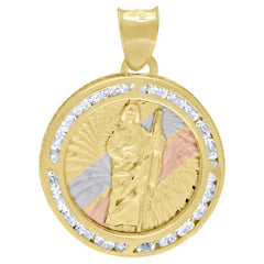 10kt Tri-Color Gold Unisex Cubic Zirconia Cubic-Zirconia Saint Jude Religious Round Charm Pendant
