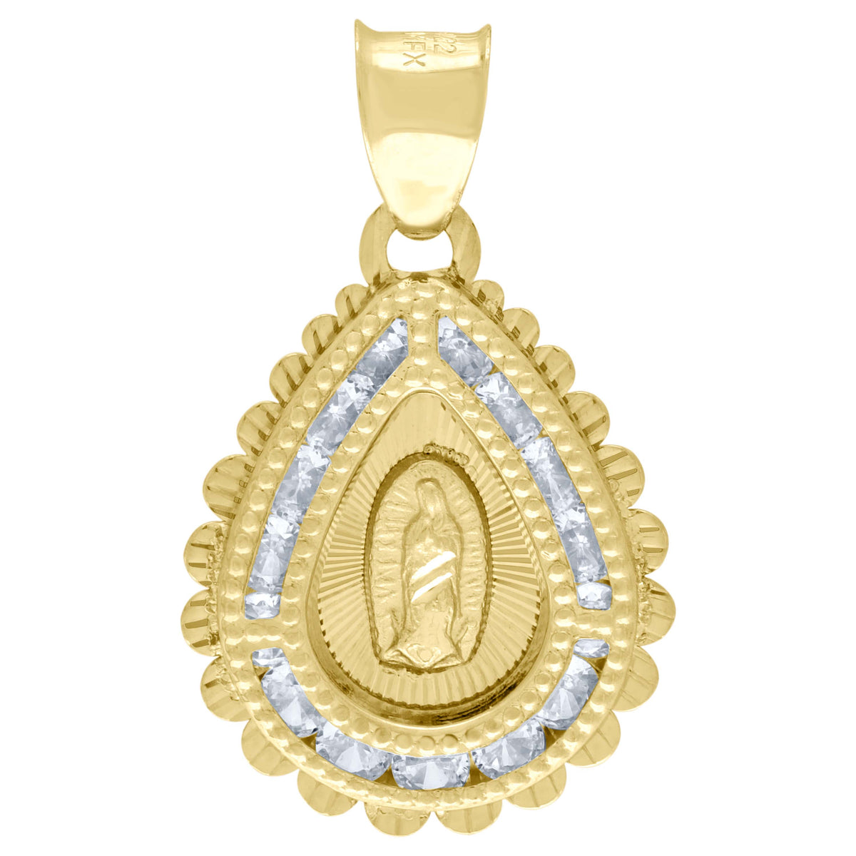 10kt Yellow Gold Unisex Cubic Zirconia Cubic-Zirconia Lady Of Guadalupe Religious Tear Drop Charm Pendant