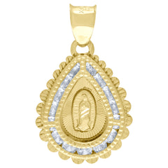 10kt Yellow Gold Unisex Cubic Zirconia Cubic-Zirconia Lady Of Guadalupe Religious Tear Drop Charm Pendant