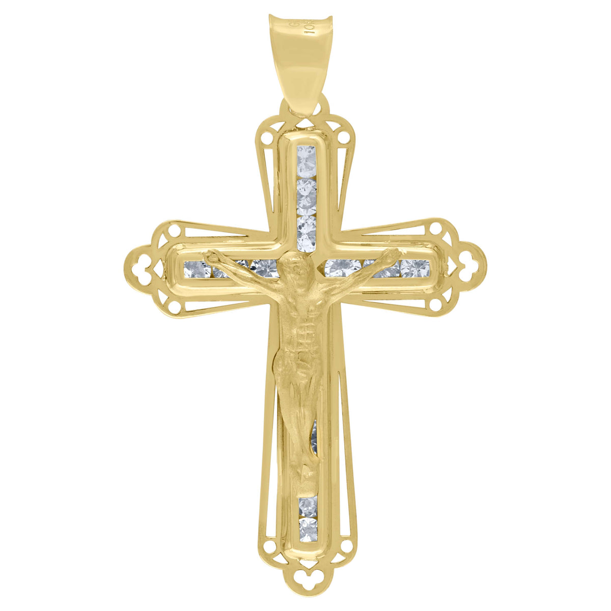 10kt Yellow Gold Unisex Cubic Zirconia Cubic-Zirconia Crucifix Cross Religious Charm Pendant