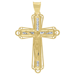 10kt Yellow Gold Unisex Cubic Zirconia Cubic-Zirconia Crucifix Cross Religious Charm Pendant