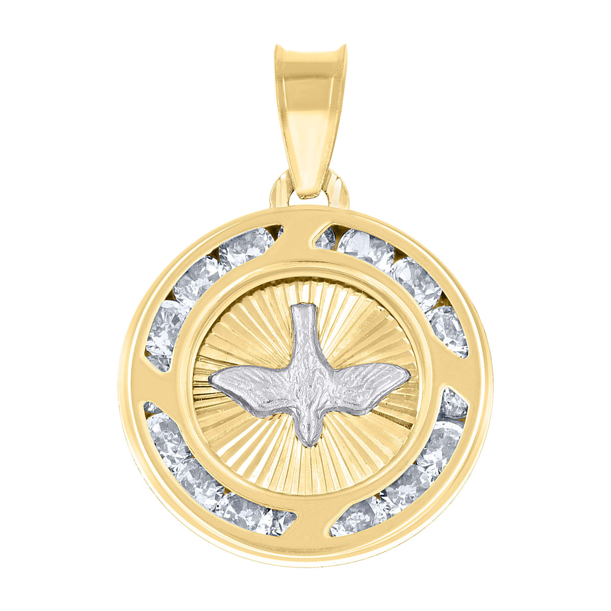 14Kt Yellow Gold Unisex Cz Dove Peace Symbol Charm Pendant