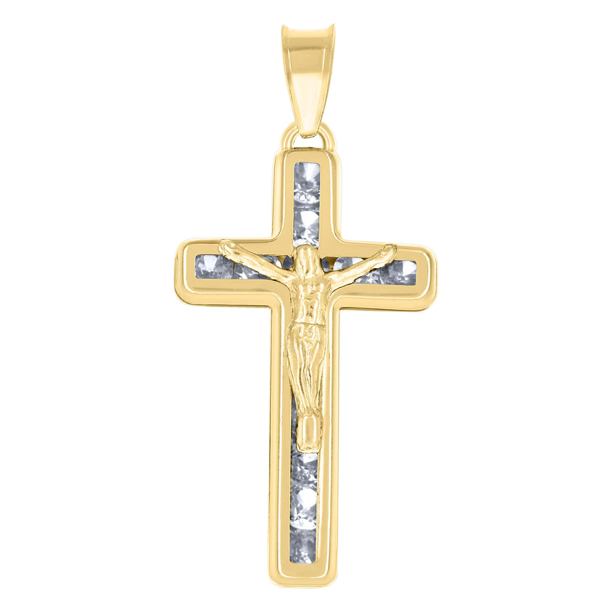 14Kt Yellow Gold Unisex Cz Crucifix Cross Religious Charm Pendant