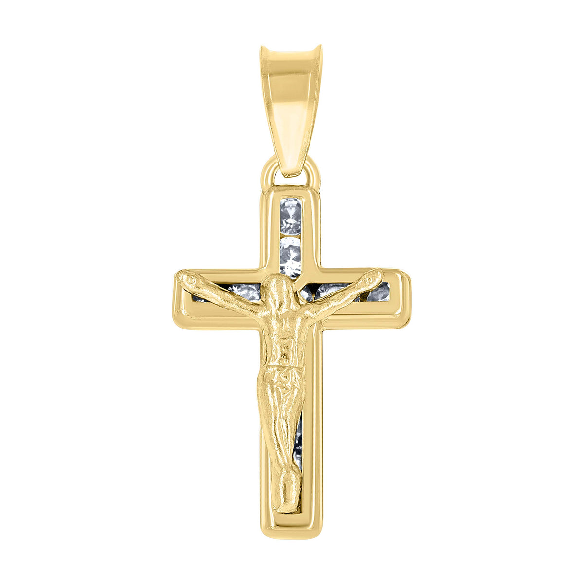 14Kt Yellow Gold Unisex Cz Crucifix Cross Religious Charm Pendant
