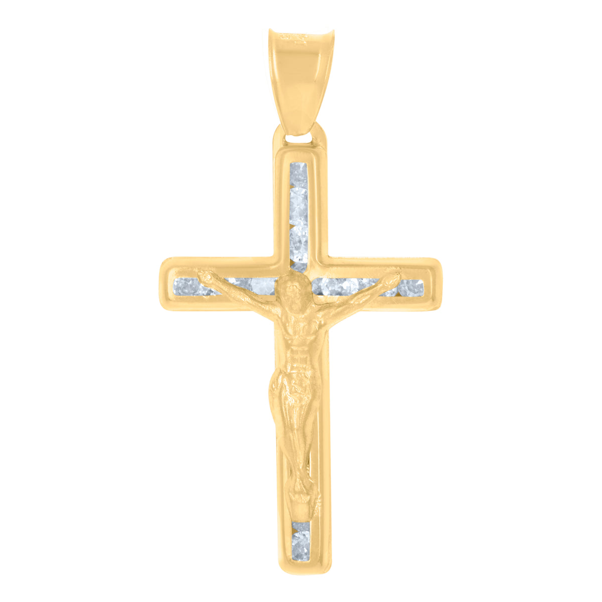 14Kt Yellow Gold Unisex Cz Crucifix Cross Religious Charm Pendant