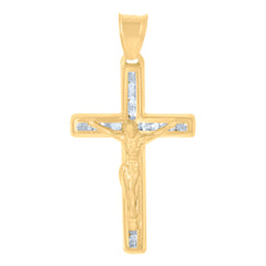 14Kt Yellow Gold Unisex Cz Crucifix Cross Religious Charm Pendant