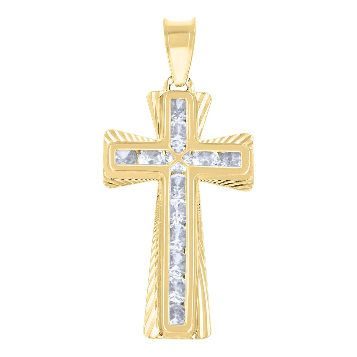 14Kt Yellow Gold Unisex Cz Cross Religious Charm Pendant