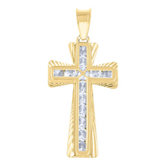 14Kt Yellow Gold Unisex Cz Cross Religious Charm Pendant
