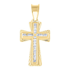 14Kt Yellow Gold Unisex Cz Diamond-Cut Cross Religious Charm Pendant