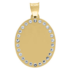 14Kt Tri-Color Gold Unisex Cz Religious Oval Charm Pendant