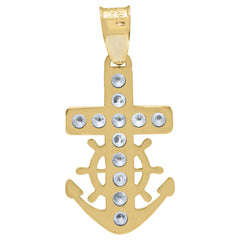 14Kt Yellow Gold Unisex Cz Anchor Cross Religious Charm Pendant