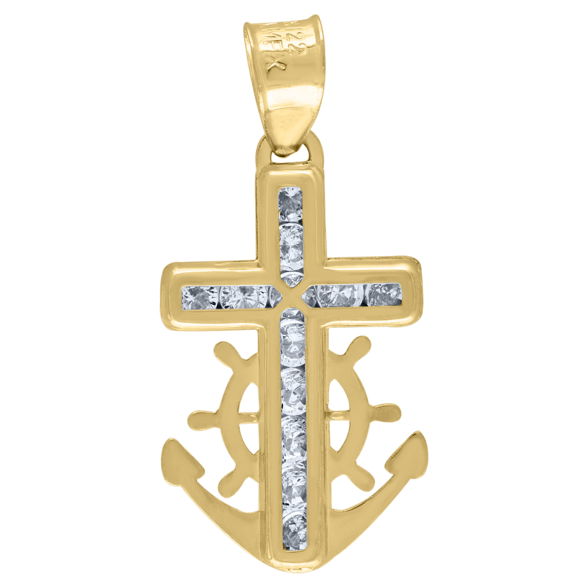14Kt Yellow Gold Unisex Cz Anchor Cross Religious Charm Pendant