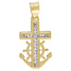 14Kt Yellow Gold Unisex Cz Anchor Cross Religious Charm Pendant
