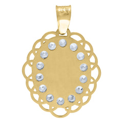 14Kt Yellow Gold Unisex Cz Textured Lady Of Guadalupe Religious Oval Charm Pendant