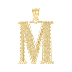10kt Yellow Gold Unisex Diamond-Cut Initial Letter M Charm Pendant