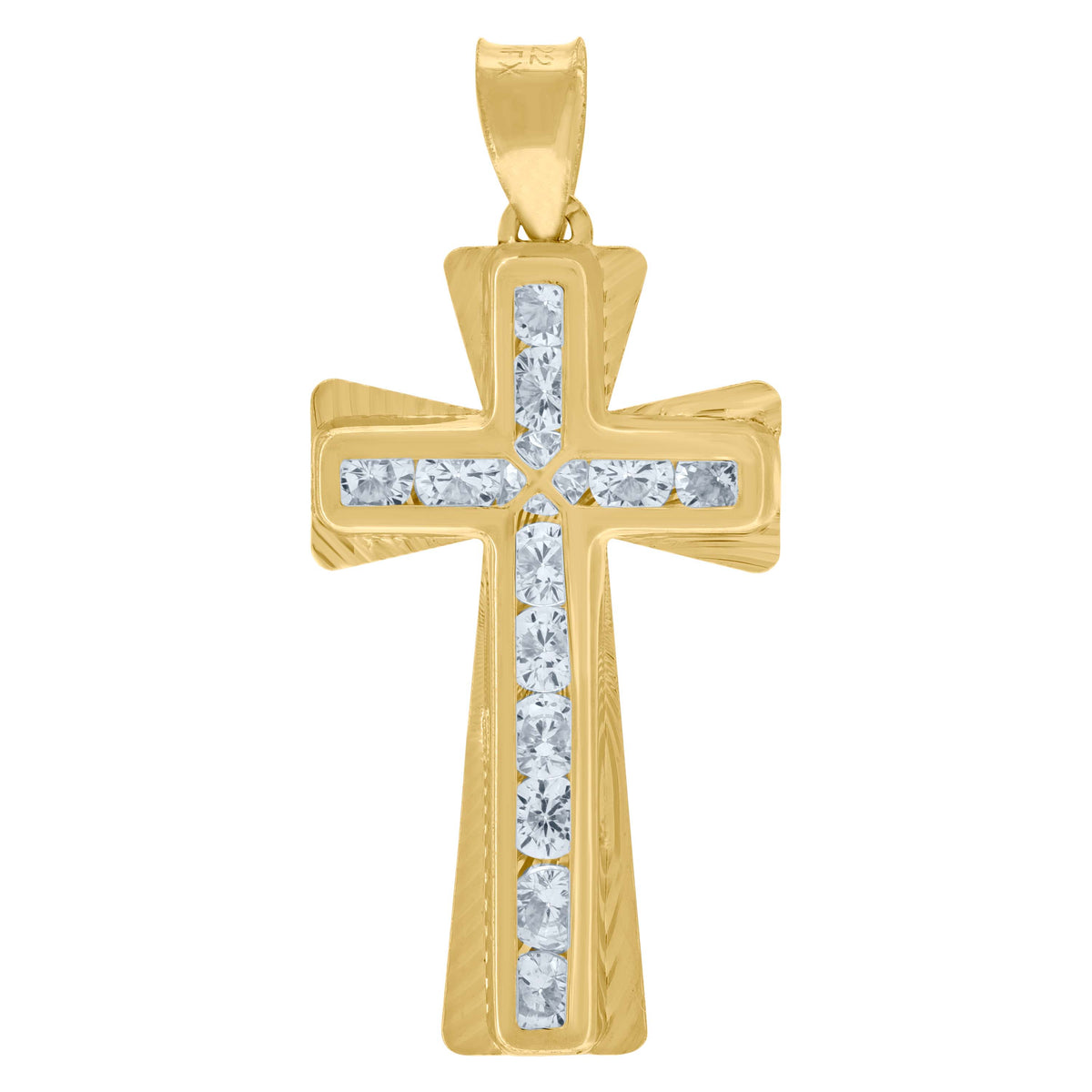 10kt Yellow Gold Cubic-Zirconia Unisex Textured Cross Religious Charm Pendant