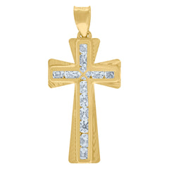 10kt Yellow Gold Cubic-Zirconia Unisex Textured Cross Religious Charm Pendant
